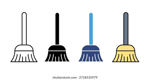 Conjunto de iconos de escoba. Símbolo de cepillo de limpieza. conjunto de iconos de equipo de mantenimiento de la casa. Ilustración vectorial 