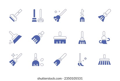 Broom icon set. Duotone style line stroke and bold. Vector illustration. Containing curling broom, dustpan, broom, brush, magic broom, broomstick.