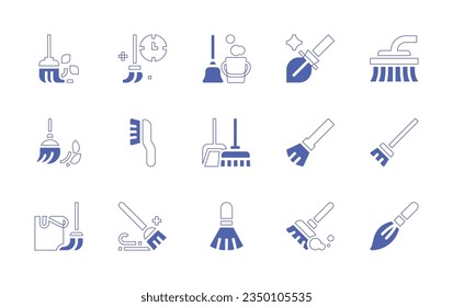 Broom icon set. Duotone style line stroke and bold. Vector illustration. Containing sweep, cleaning, mop, magic broom, brush, broom, cleaning brush, dust.