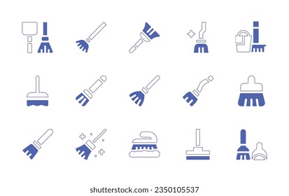 Broom icon set. Duotone style line stroke and bold. Vector illustration. Containing broom, sweeping broom, magic broom, cleaning, cleaner, clean, brush.