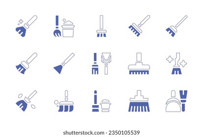 Broom icon set. Duotone style line stroke and bold. Vector illustration. Containing magic broom, mop, broom, sweeping broom, cleaning tools, wash, dustpan.