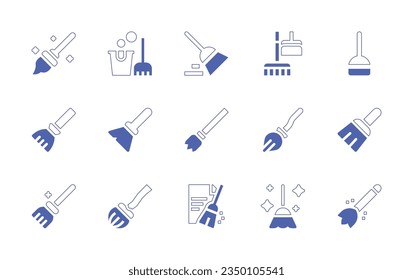 Broom icon set. Duotone style line stroke and bold. Vector illustration. Containing magic broom, cleaning service, broom, cleaning, witch broom, broomstick, flying, data cleaning.