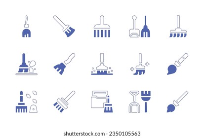 Conjunto de iconos de la sala. Curso de línea de estilo duotónico y negrita. Ilustración vectorial. Conteniendo escoba, polvo, limpieza, herramienta de limpieza, escoba.