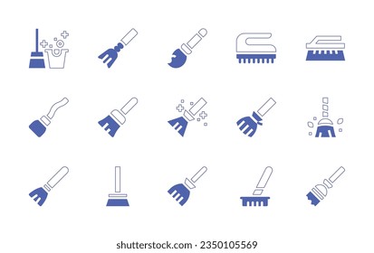 Broom icon set. Duotone style line stroke and bold. Vector illustration. Containing house cleaning, broom, broomstick, brush, costume, magic broom.