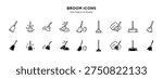 Broom icon set with editable stroke