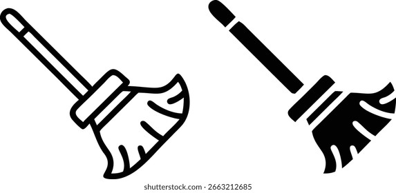 Icono de escoba Vector, silueta de la herramienta de limpieza, blanco negro Ilustración mínima