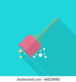 Broom icon , Vector flat long shadow design.