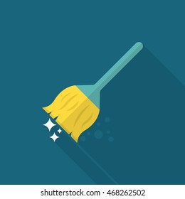 Broom icon , Vector flat long shadow design.