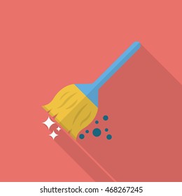 Broom icon , Vector flat long shadow design.