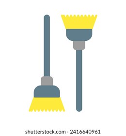 broom icon vector or logo illustration flat color style 