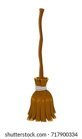 Broom icon. Witches broomstick isolated on white background. Traditional Halloween accessory, illustration.