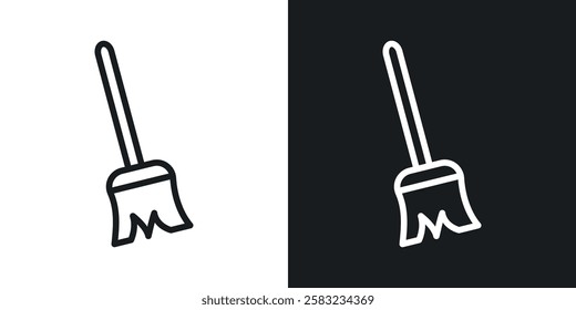 Broom icons in black and white liner strokes for web design.