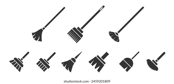 Besen-Icons, Aufräumen, Fegen. UI, Web und anderes Design. Mülleimer-Symbol säubern. Besom-Symbol. Vektorillustration.