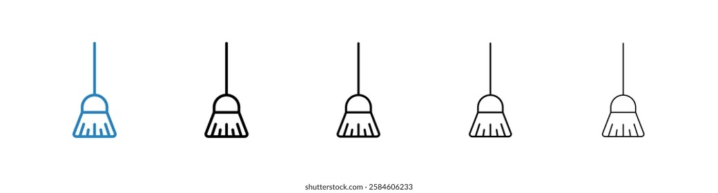 Broom icons in five different stroke sizes