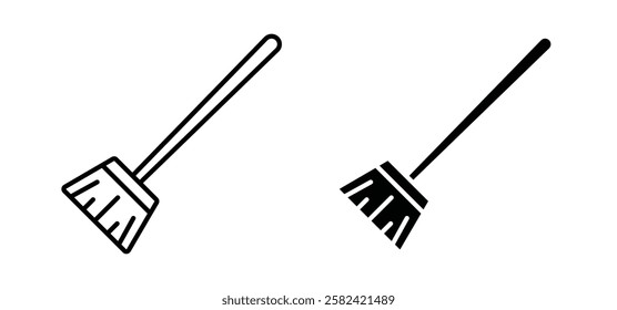 Broom icons pack vectors in black flat and strokes