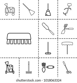 Broom icons. set of 13 editable outline broom icons such as cleaning tools, broom, mop, gardening tool, dust brush