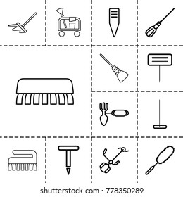 Broom icons. set of 13 editable outline broom icons such as mop, dust brush, gardening tool, cleaning tools