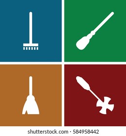 broom icons set. Set of 4 broom filled icons such as broom, mop