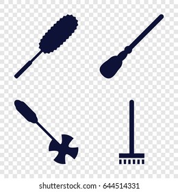 Broom icons set. set of 4 broom filled icons such as broom, mop, dust brush