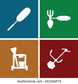 Broom icons set. set of 4 broom filled icons such as cleaning tools, dust brush