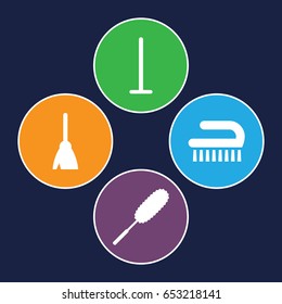 Broom icons set. set of 4 broom filled icons such as broom, mop, dust brush