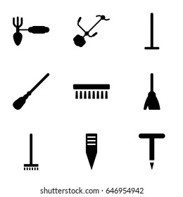 Broom icons set. set of 9 broom filled icons such as broom, mop, clean brush
