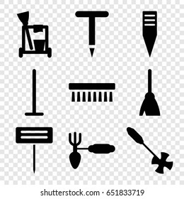 Broom icons set. set of 9 broom filled icons such as cleaning tools, broom, mop, clean brush