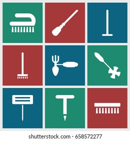 Broom icons set. set of 9 broom filled icons such as mop, broom, clean brush