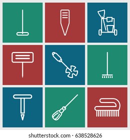 Broom icons set. set of 9 broom outline icons such as cleaning tools, mop, broom, clean brush