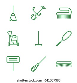 Broom icons set. set of 9 broom outline icons such as cleaning tools, broom, mop, dust brush, clean brush