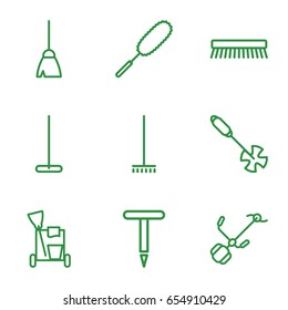 Broom icons set. set of 9 broom outline icons such as cleaning tools, broom, mop, dust brush, clean brush
