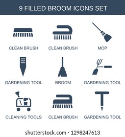 broom icons. Trendy 9 broom icons. Contain icons such as clean brush, mop, gardening tool, cleaning tools. broom icon for web and mobile.