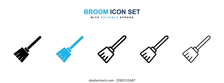 Broom icons vector collection in black and blue colors on white background