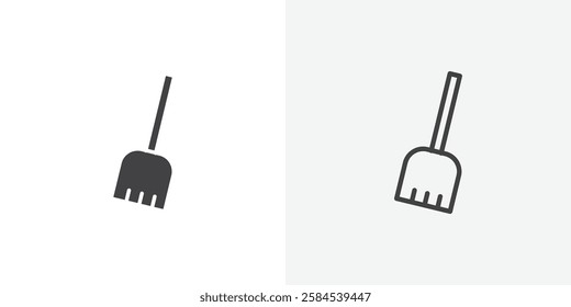 Broom icons vectors illustrations in black fill and liner versions