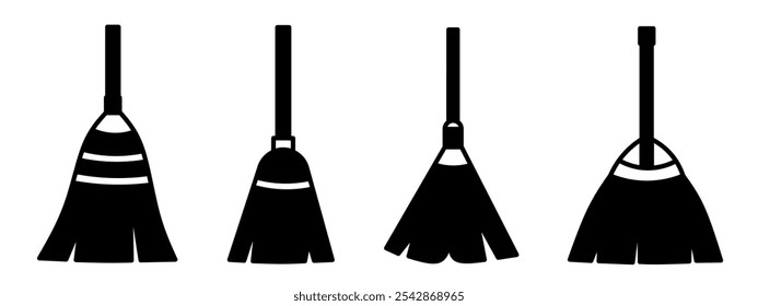 Besendarstellung. Vektorsatz für das Symbol "Besen". Design für Unternehmen. Stock-Vektor.