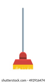 Broom isolated on white background. Cleaning tool. Sign symbols of clean in house. House washing equipment. Office and hotel cleaning. Housekeeping. Cleaning concept. Vector illustration