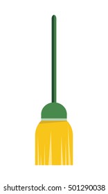Broom isolated on white background. Cleaning tool. Sign symbols of clean in house. House washing equipment. Office and hotel cleaning. Housekeeping. Cleaning concept. Vector illustration