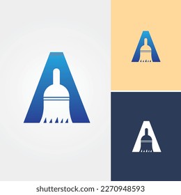 Broom Letter A Logo Design Vector