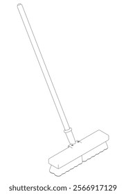 Broom Line Art Vector Illustration on White Background. Minimalist and Clean Design for Home Cleaning, Interior Design, and Housekeeping