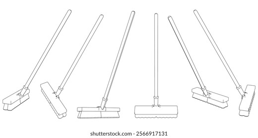 Broom Line Art Vector Illustration on White Background. Minimalist and Clean Design for Home Cleaning, Interior Design, and Housekeeping