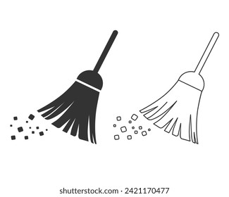 Broom line icon set, vector illustration. Flat design style. vector broom icon illustration isolated on white, broom icon. broom icons graphic design vector symbols