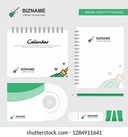 Broom Logo, Calendar Template, CD Cover, Diary and USB Brand Stationary Package Design Vector Template