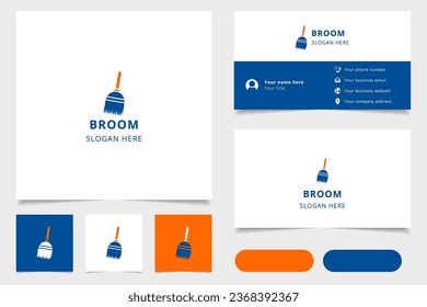 Broom logo design with editable slogan. Branding book and business card template.