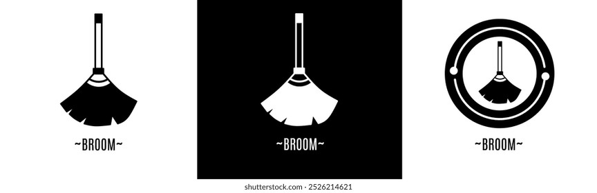 Conjunto de logotipo de escoba. Colección de logos en blanco y negro. Vector de acciones.