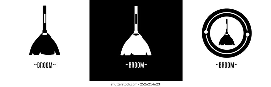 Broom logo set. Collection of black and white logos. Stock vector.