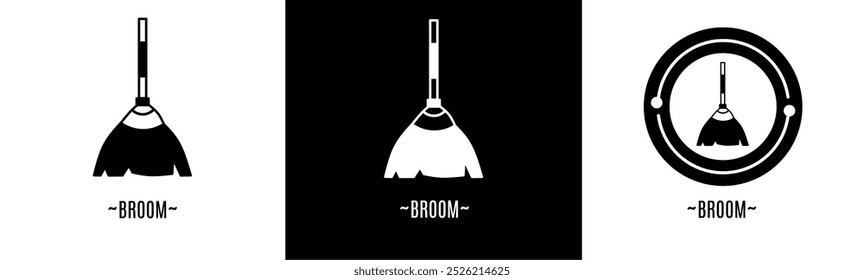 Broom logo set. Collection of black and white logos. Stock vector.