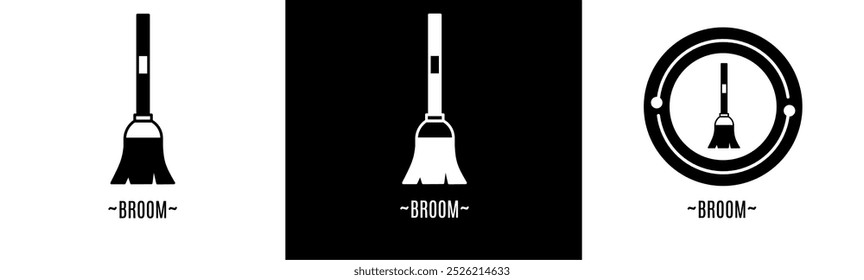 Broom logo set. Collection of black and white logos. Stock vector.