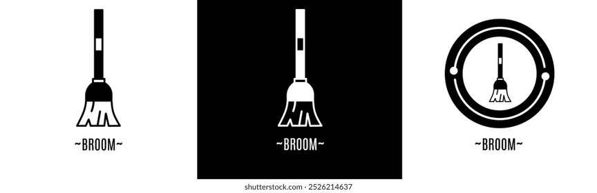 Conjunto de logotipo de escoba. Colección de logos en blanco y negro. Vector de acciones.