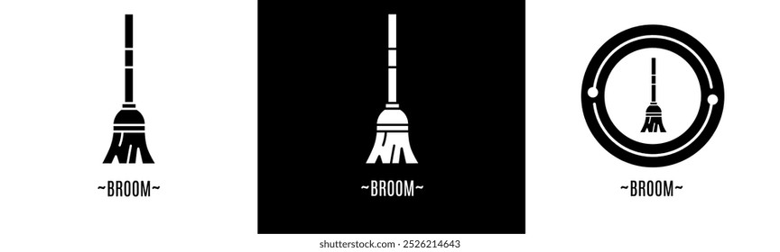 Broom logo set. Collection of black and white logos. Stock vector.