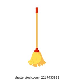 Broom with long handle for sweeping. Equipment for cleaning. Household tools for work home, office, in garden. Broom to restore cleanliness and order. Cleaning, hygiene. Vector illustration